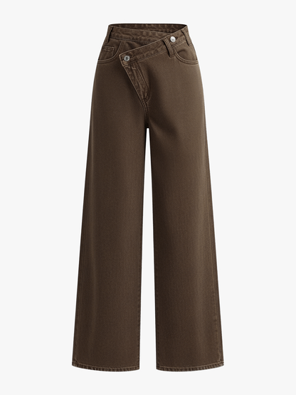 Asymmetric Waist Wide-Leg Jeans