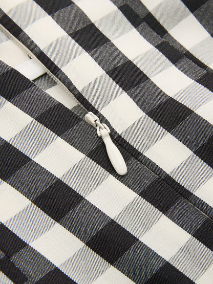 Gingham High-Waisted Pleated Midi Skirt