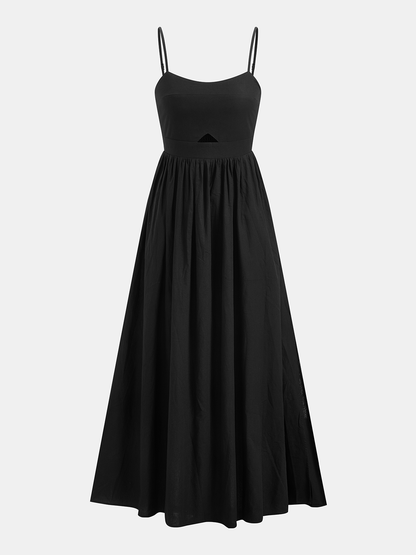 Cotton Sleeveless Pockets Cutout Long Dress