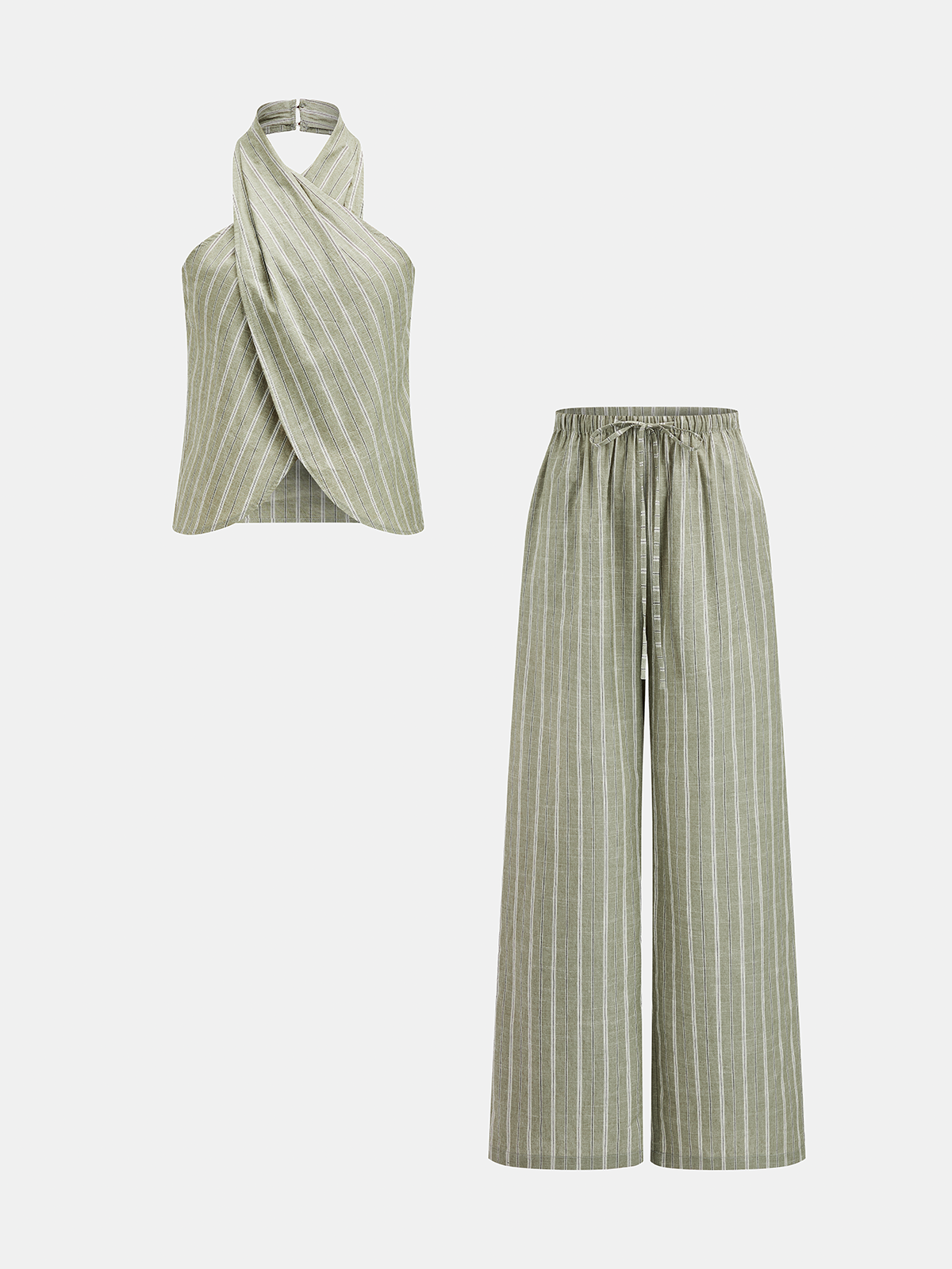 Striped Cotton Linen Halter Top & Pant Set