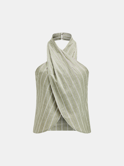 Striped Cotton Linen Halter Top & Pant Set