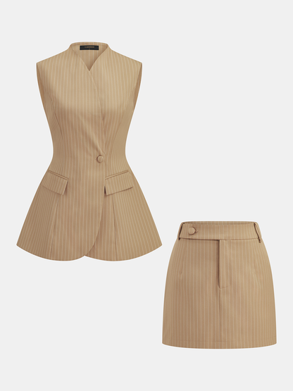 Pinstripe Tailored Vest & Mini Skirt Set