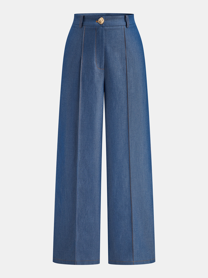 Metal Button Vest & Wide Leg Pants Set