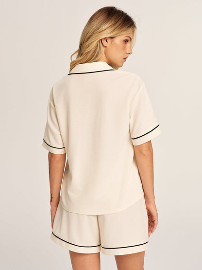 Contrast Trim Polo Top & Drawstring Shorts Set