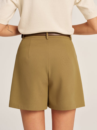 Belted Pleated Tailored Shorts