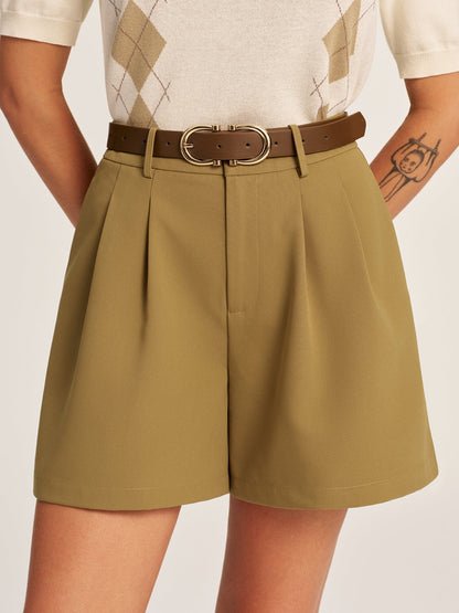 Belted Pleated Tailored Shorts