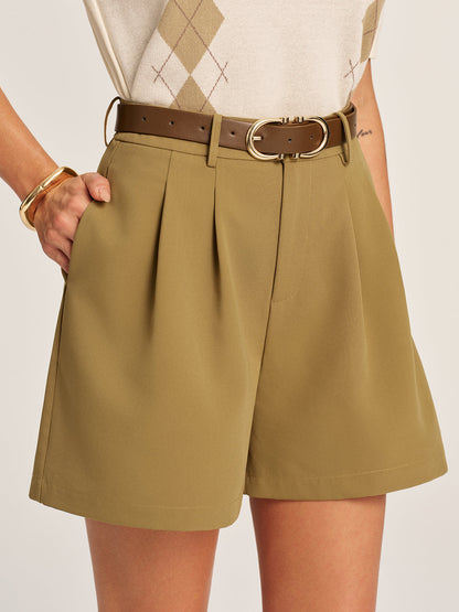 Belted Pleated Tailored Shorts