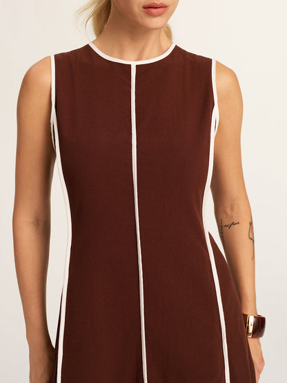 Contrast Piping A-Line Maxi Dress