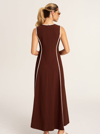 Contrast Piping A-Line Maxi Dress