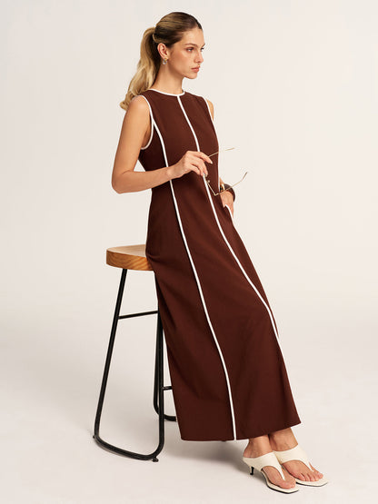 Contrast Piping A-Line Maxi Dress