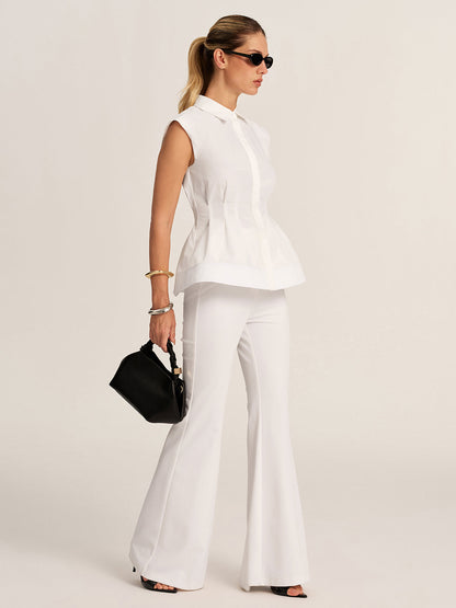Sleeveless Collared Peplum Fitted Blouse