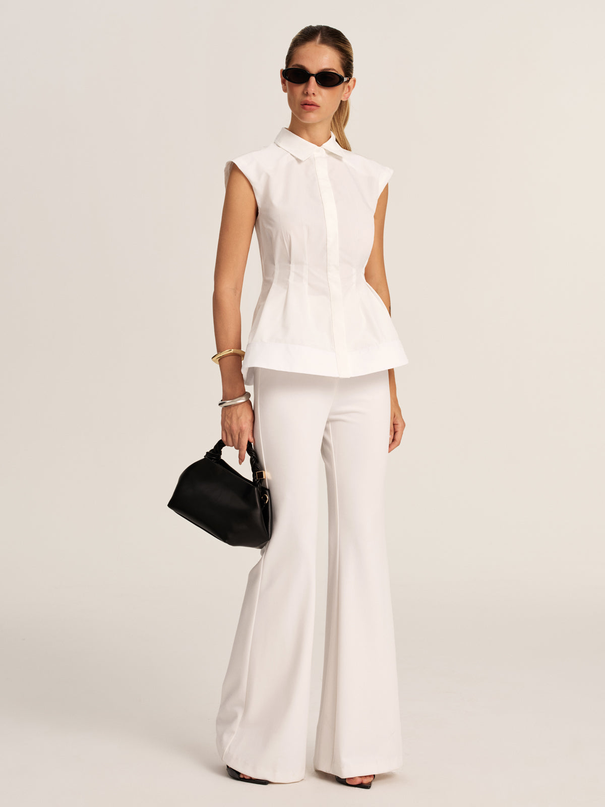 Sleeveless Collared Peplum Fitted Blouse
