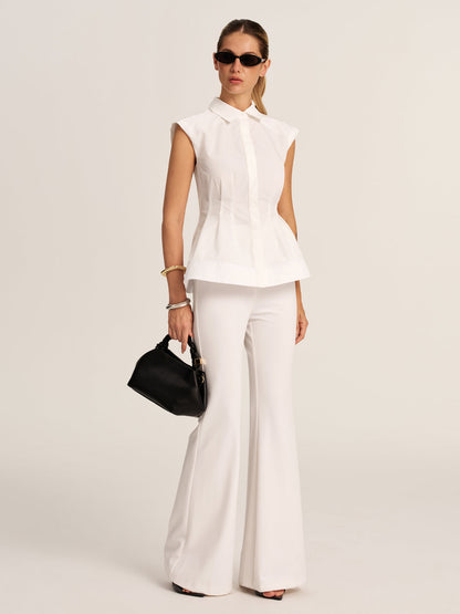 Sleeveless Collared Peplum Fitted Blouse