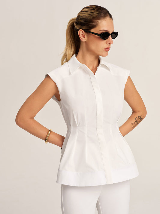 Sleeveless Collared Peplum Fitted Blouse