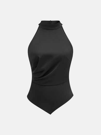 Ruched Satin Top & Elastic Waist Pants Set