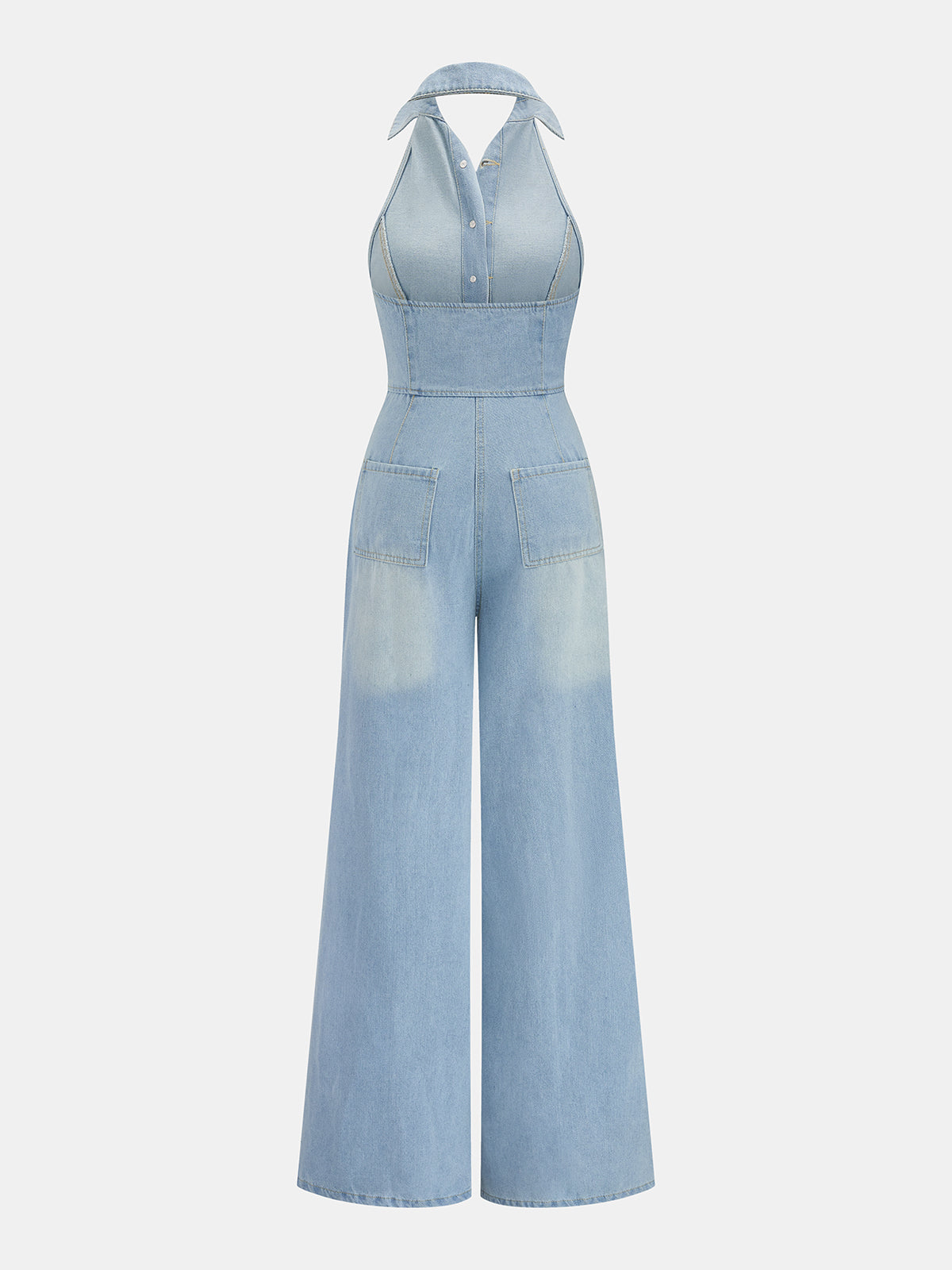 Denim Halter Neck Wide Leg Jumpsuit