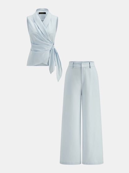 Tie-Waist Sleeveless Blouse & Pants Set